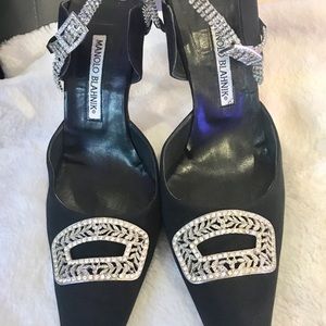 Manolo Blahnik Evening Black/Bling Slides 40.5